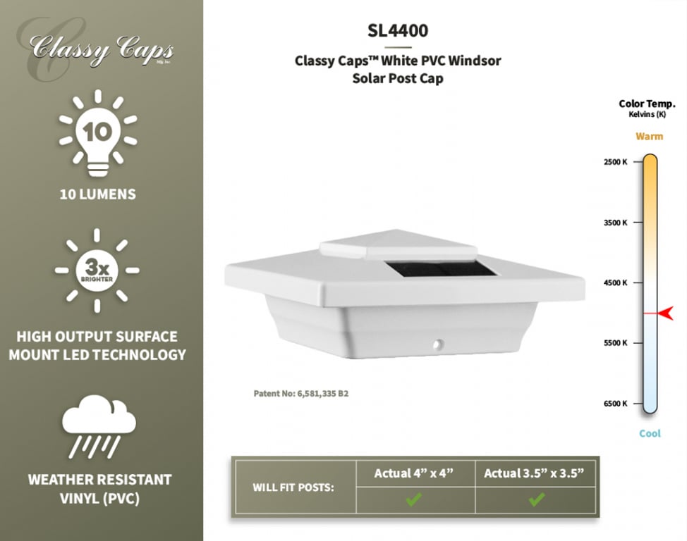 Classy Caps PVC Windsor Solar Post Cap 4x4 (WHITE) — image 4