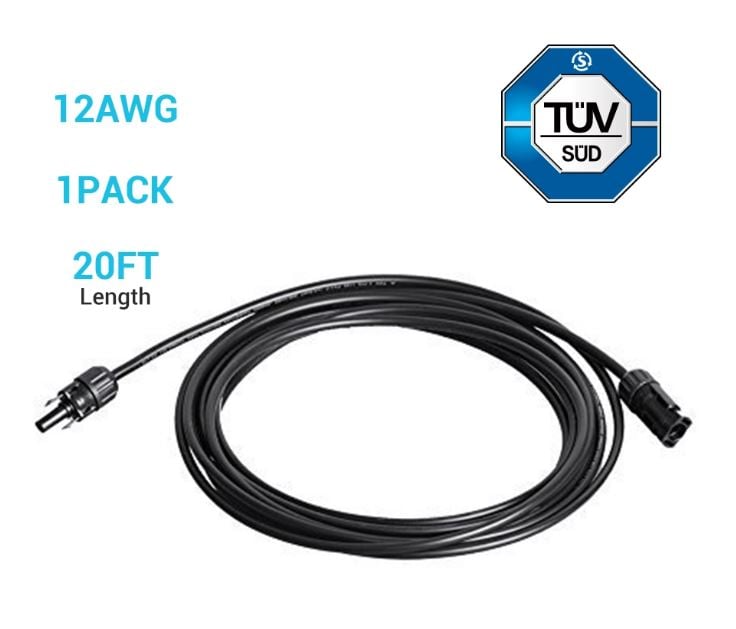 Renogy Solar Panel Extension Cable 20ft 12AWG (Single) — image 1