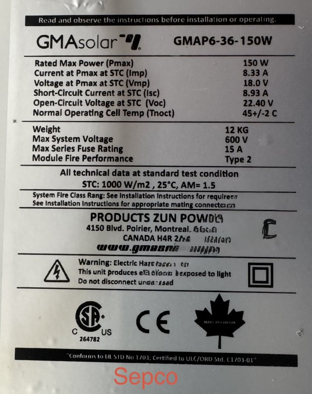 GMA Solar 150w 36 Poly Cells Solar Panel — image 3