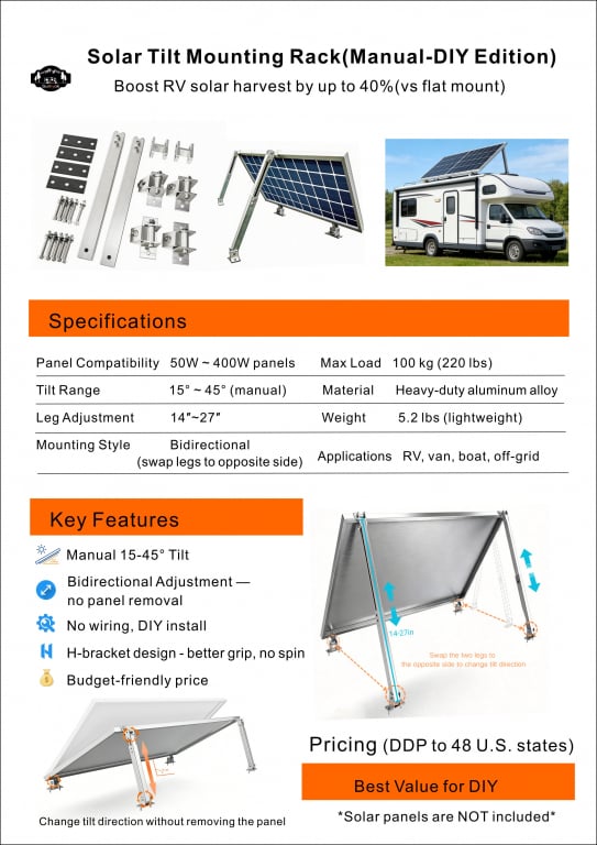 Sumyok Adjustable Solar Panel Tilt Mount Bracket Alloy Rack — image 6