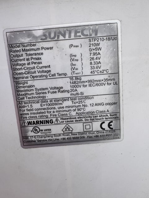 Suntech 210W 54 Polycrystalline Cells Solar Panel - Used — image 9