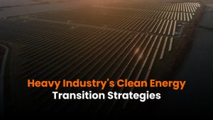 Heavy industry decarbonization concept with a steel plant adopting clean energy.