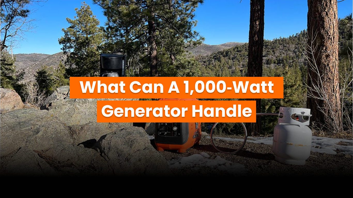 Portable 1,000-watt generator powering small appliances at campsite