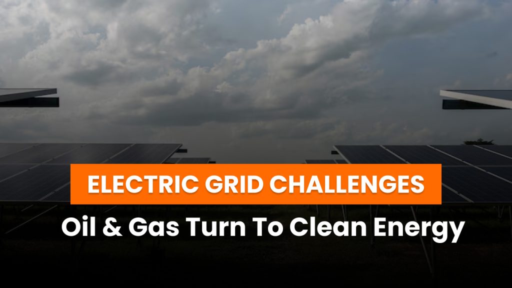 Electric grid demand concept with oil and gas facilities adopting solar power.