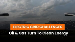 Electric grid demand concept with oil and gas facilities adopting solar power.