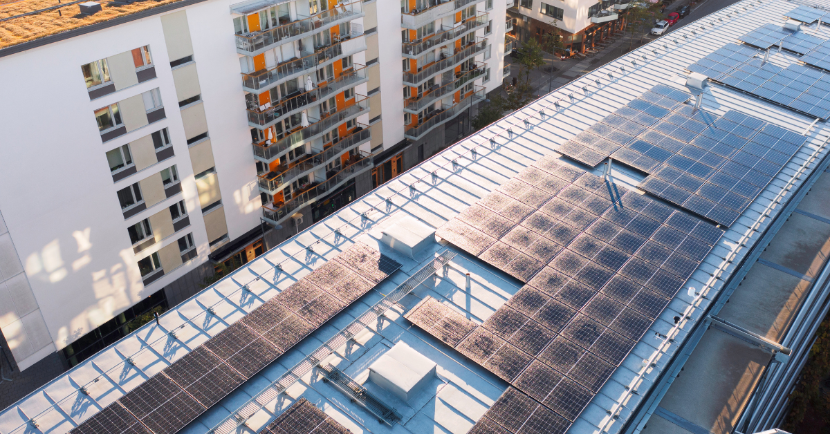 Solar panels for apartments installed on rooftop and balcony systems