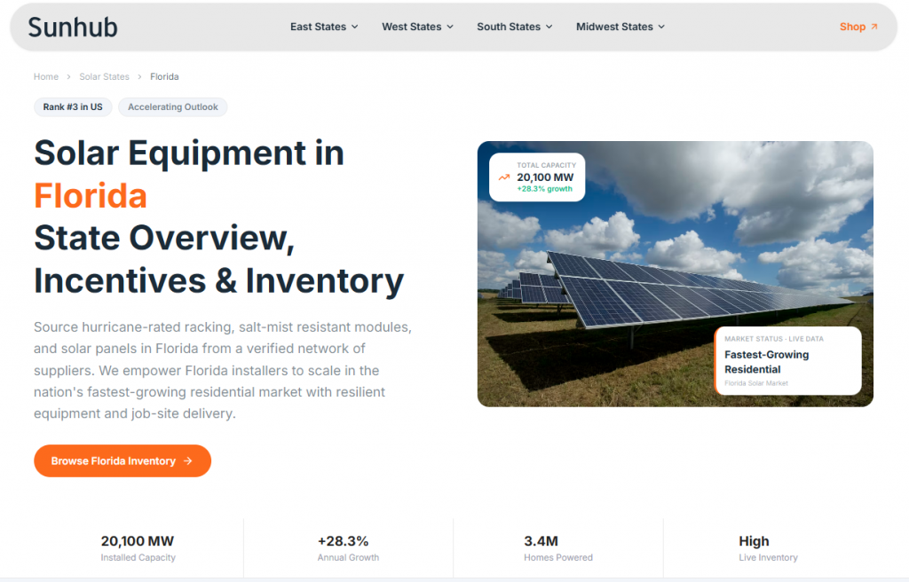 Solar Equipment in Florida
State Overview,
Incentives & Inventory | Sunhub Blog
