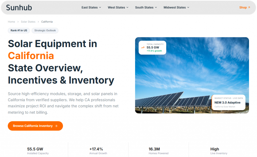 solar panels and equipment in california. 