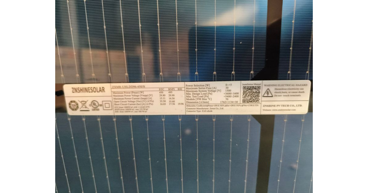 そら ZNSHINE SOLAR 450W BIFACIAL ZXMR-UHLDD96-450/N | Sunhub